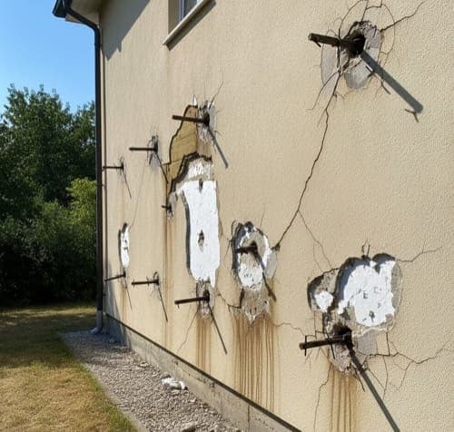 Příprava fasády a chemického kotvení pro budoucí montáž ocelové konstrukce terasy od firmy KOVOSET.